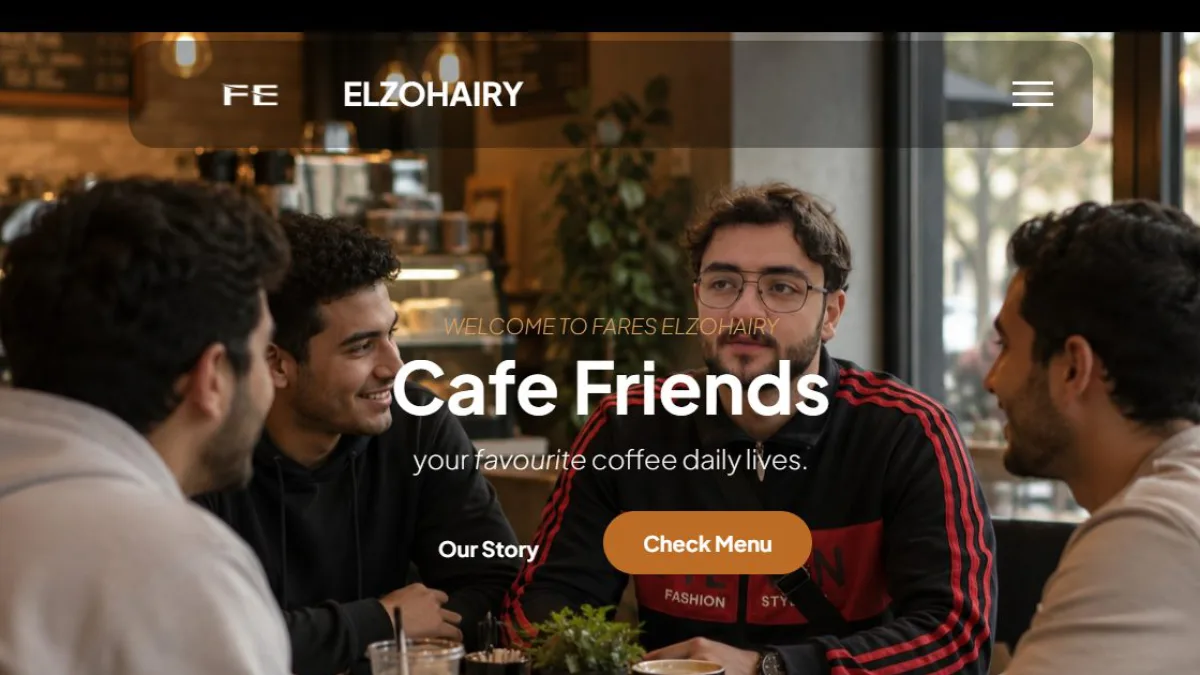 Cafe Elzohairy homepage with cafe interior hero image